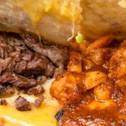 Asada y camarón enchilado
