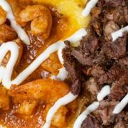 Asada y camarón enchilado